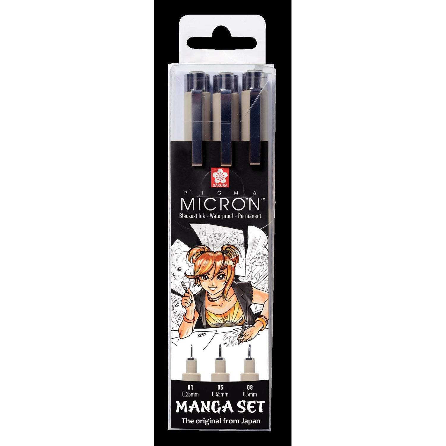 Conjunto de 3 Marcadores Pretos Pigma Micron Manga