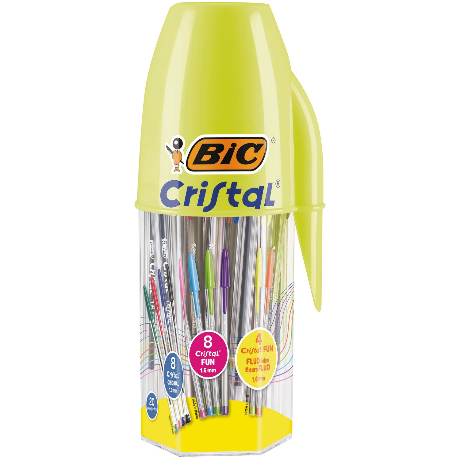 Mega Tubo Cristal - Conjunto de 20 Esferográficas Cristal+Fun+Fluo Bic