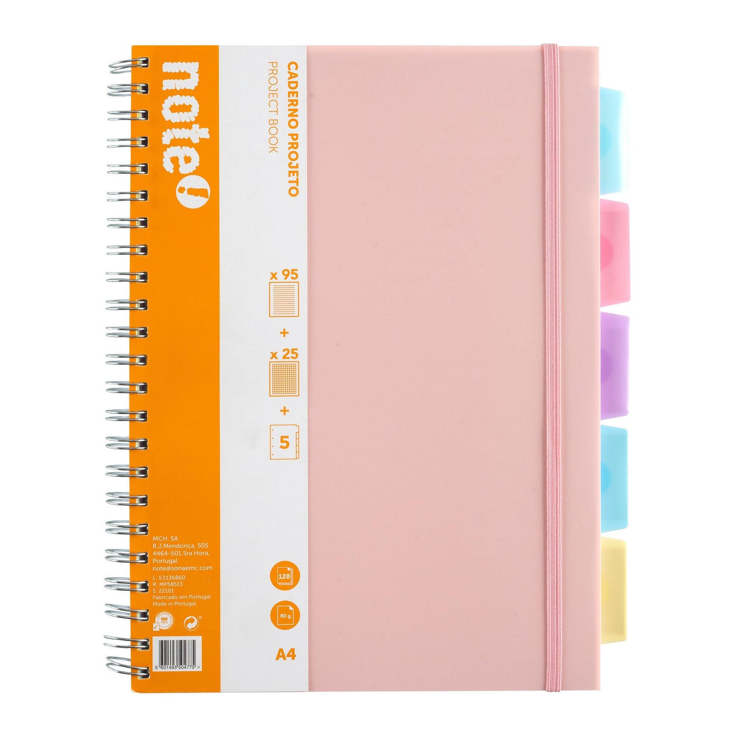 Caderno Espiral A4 Pautado com Elásticos e Separadores (várias cores) Note!