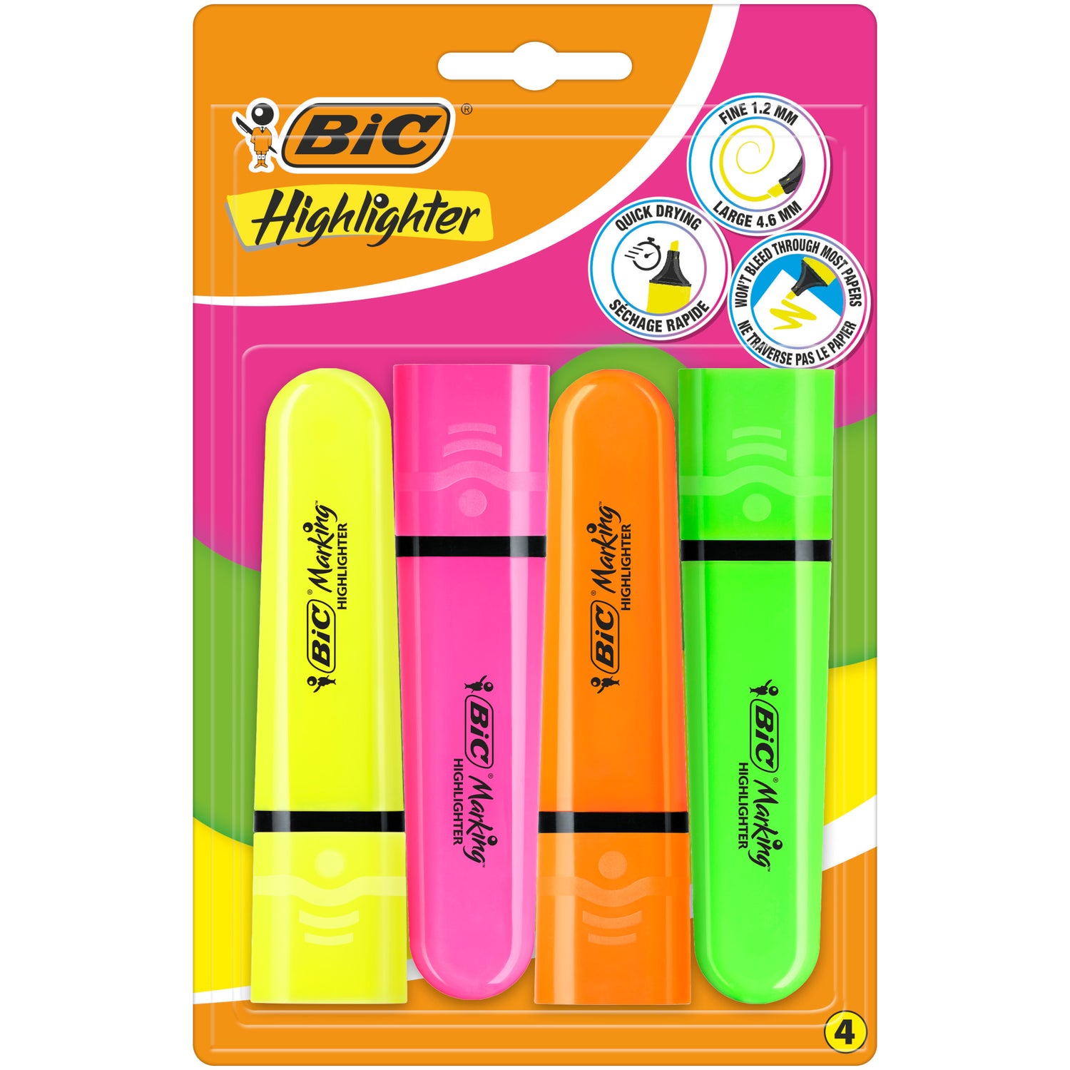 Sublinhador Flat Fluorescentes Neon 4 Unidades
