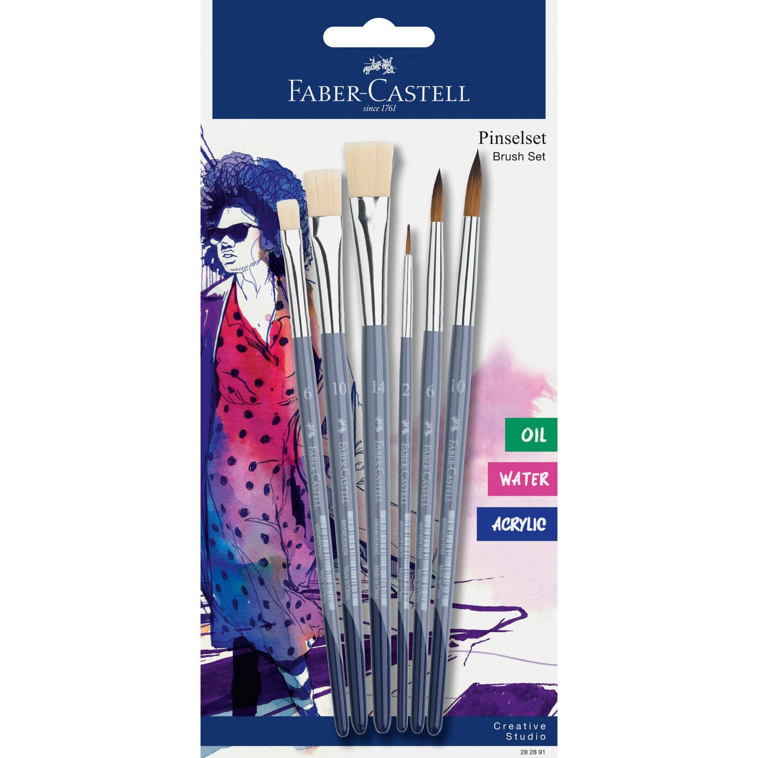 Conjunto Pincéis Redondos/Planos nº 2/6/10 Faber Castell