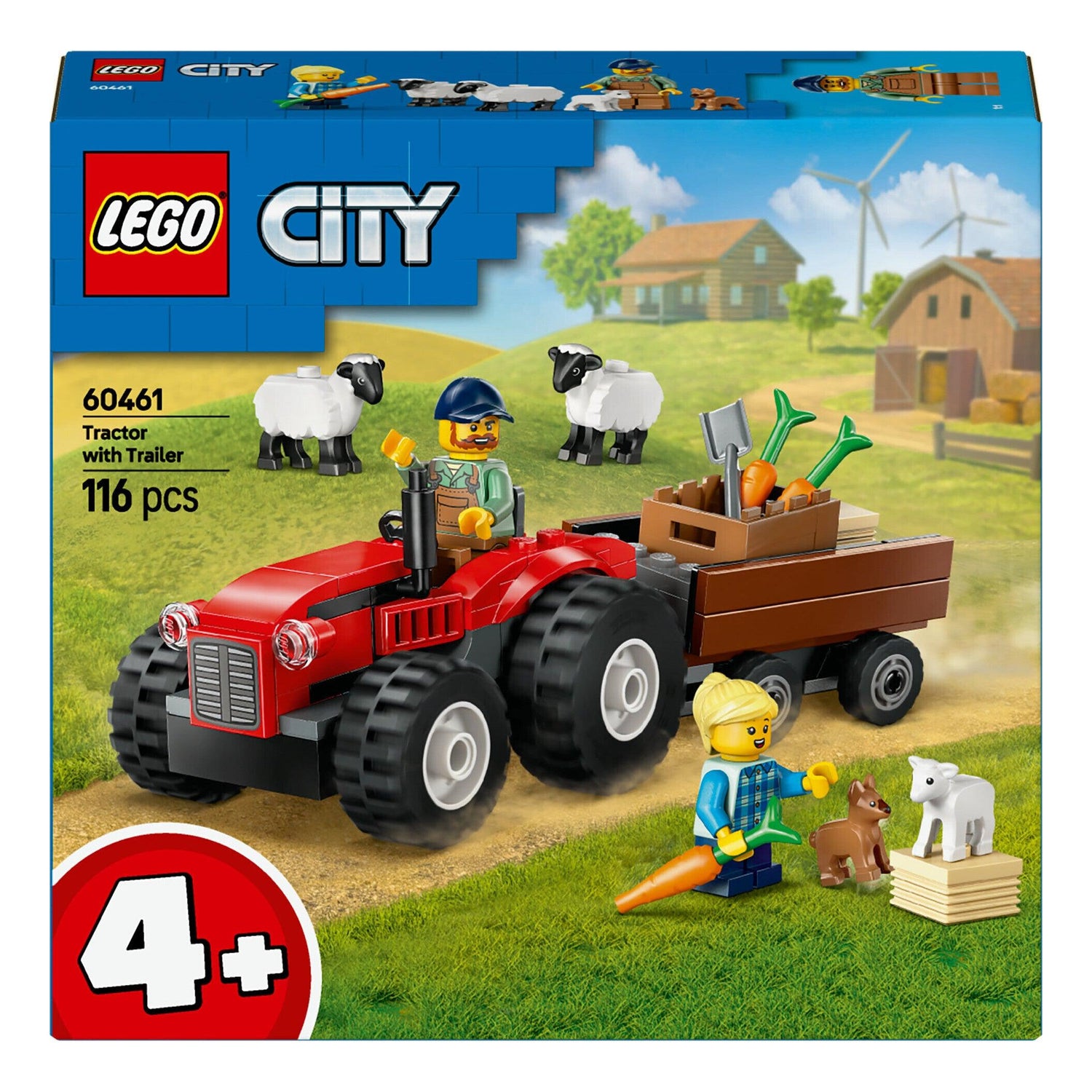 LEGO City - Trator Agrícola Vermelho com Reboque e Ovelhas - 60461