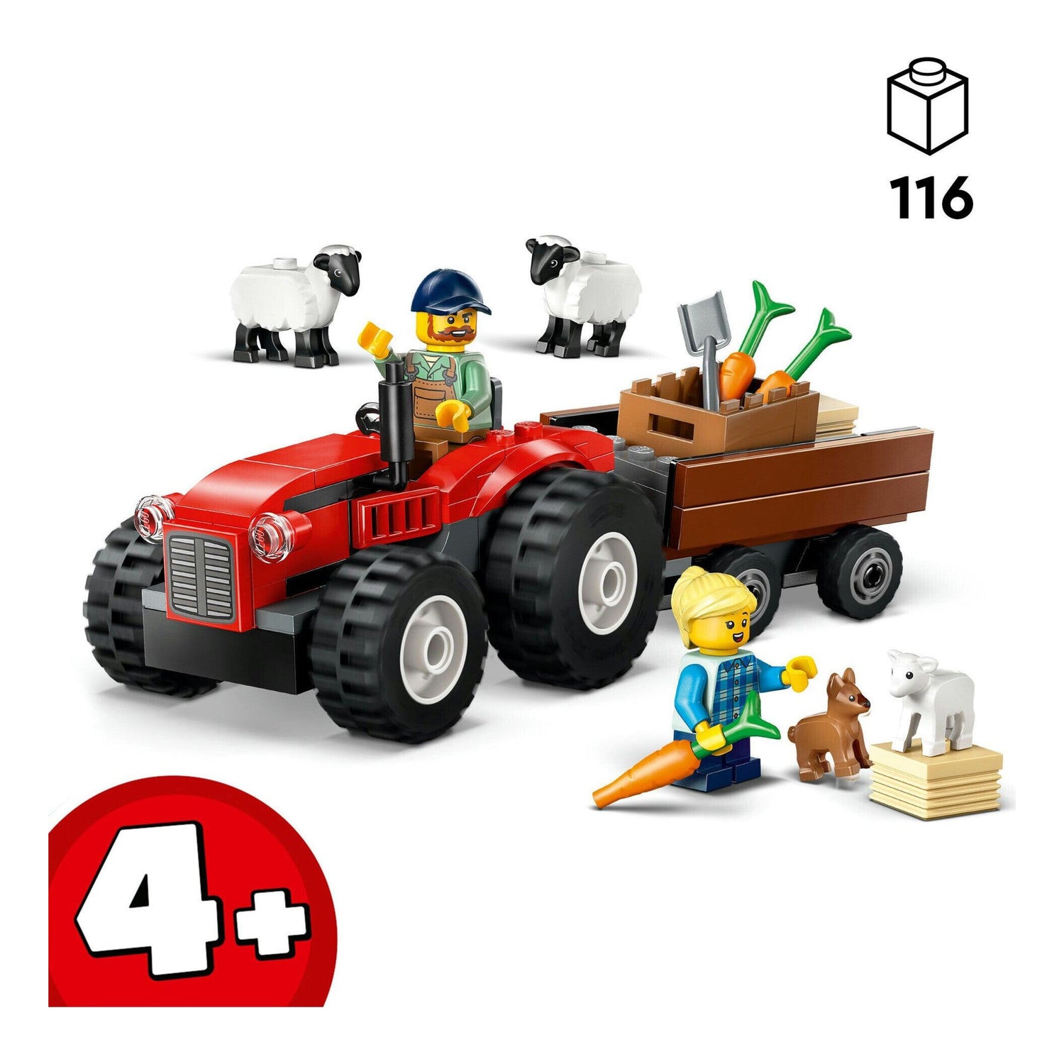 LEGO City - Trator Agrícola Vermelho com Reboque e Ovelhas - 60461