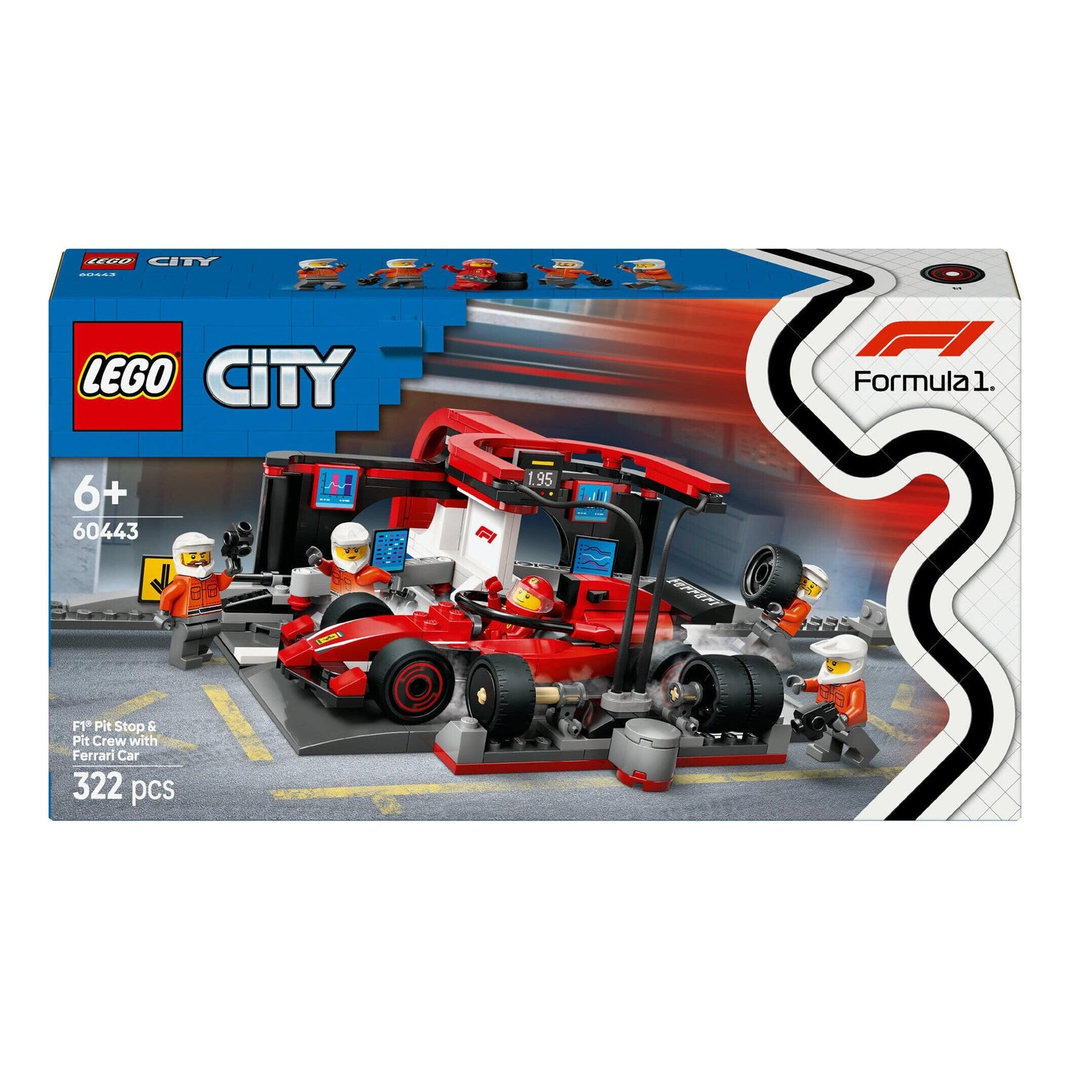 LEGO City - Boxe de F1 e Equipa da Boxe com Carro da Ferrari - 60443