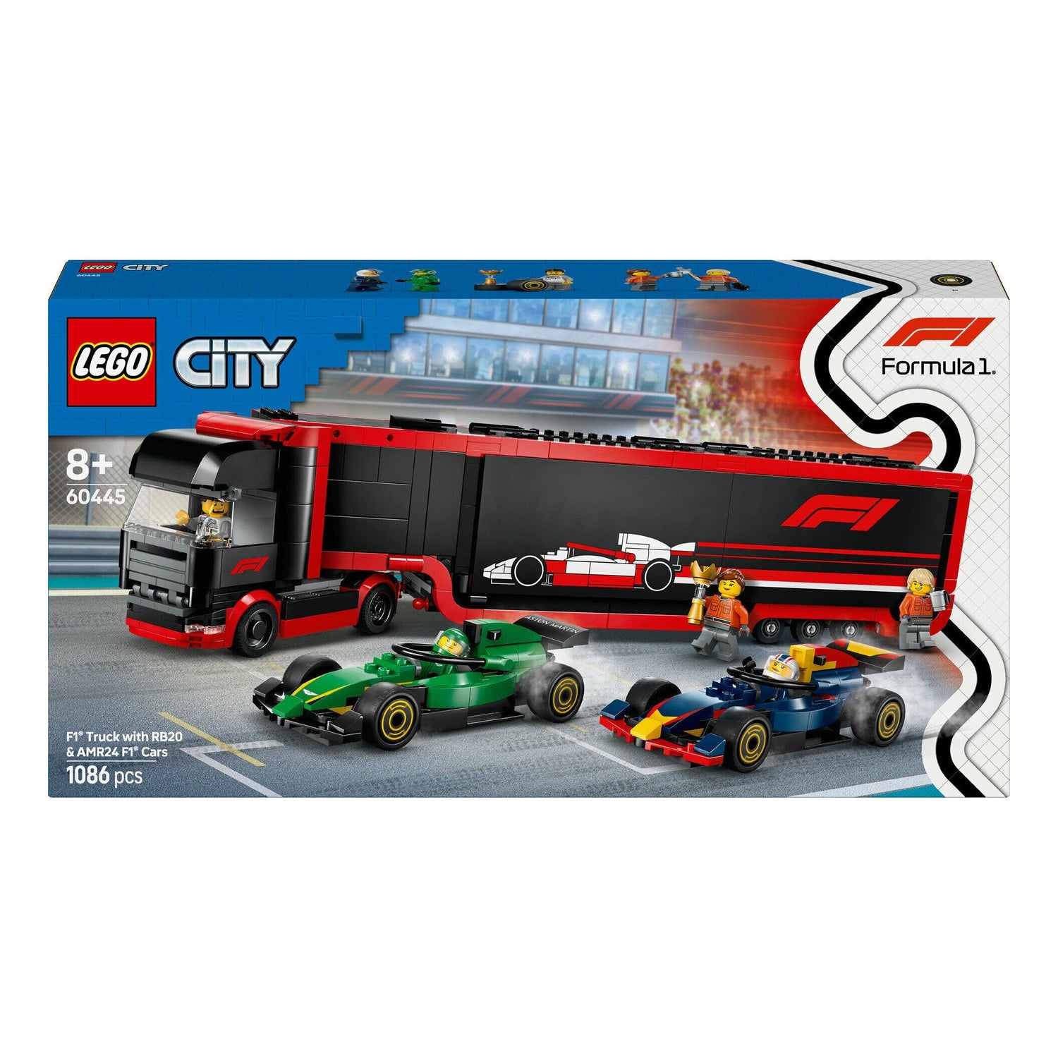 LEGO City - Camião de F1 com Carros de F1 RB20 e AMR24 - 60445