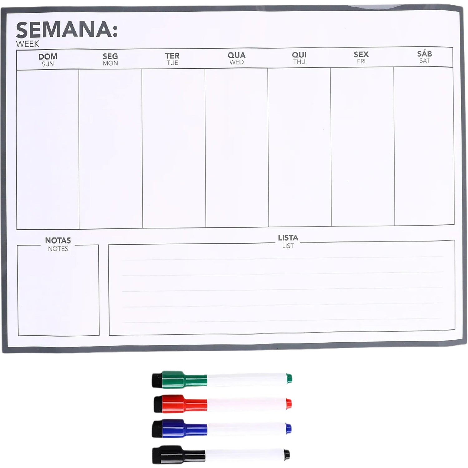 Pack Planner Semanal Branco Magnético e 4 Marcadores Note!