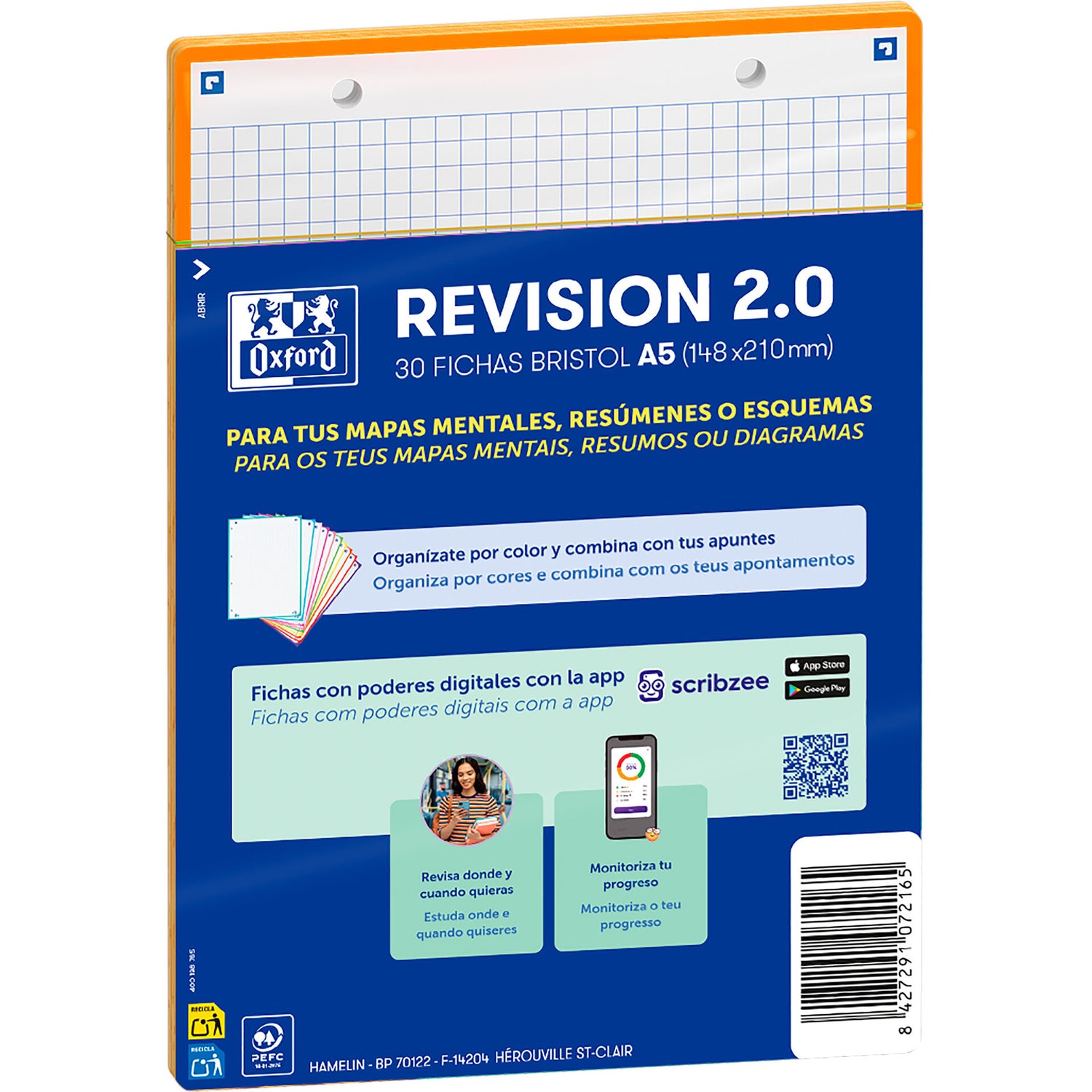 Flashcards 2.0 A5  30 Folhas Quadriculado Laranja Oxford