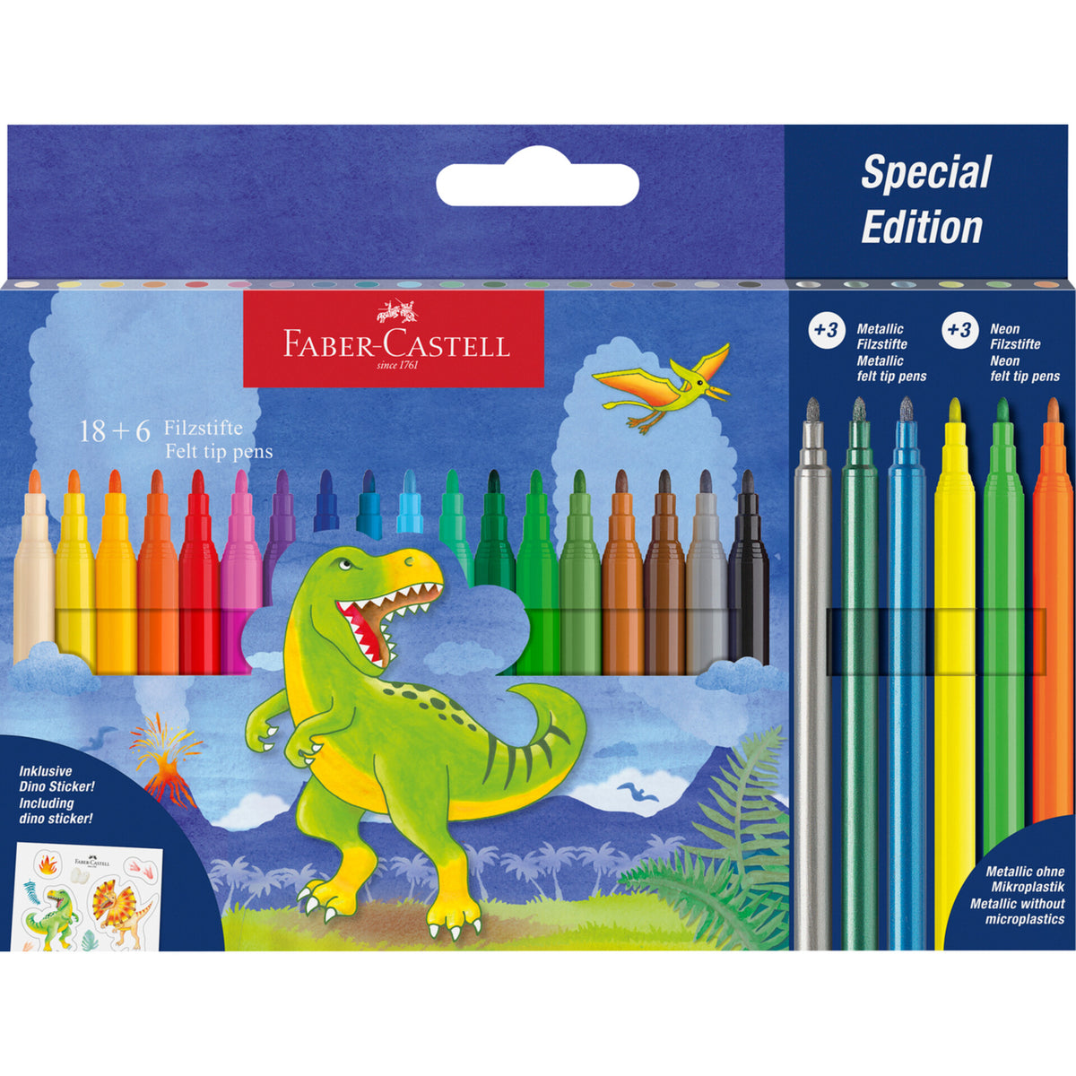 Marcadores de Colorir Edição Especial Dinossauro 18+6 Unidades Faber-Castell