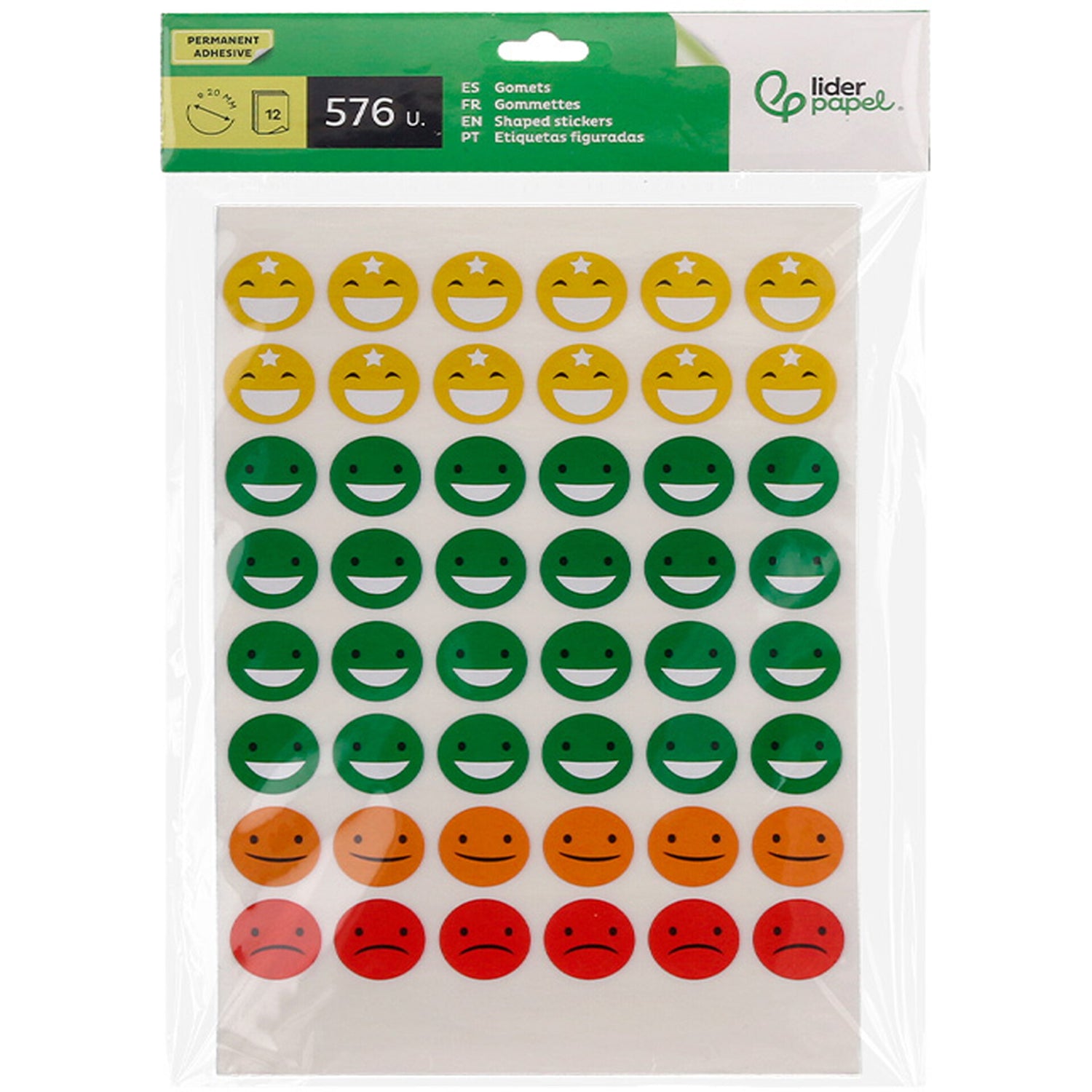 Etiquetas Caras Coloridas 576 Unidades Liderpapel (várias cores)