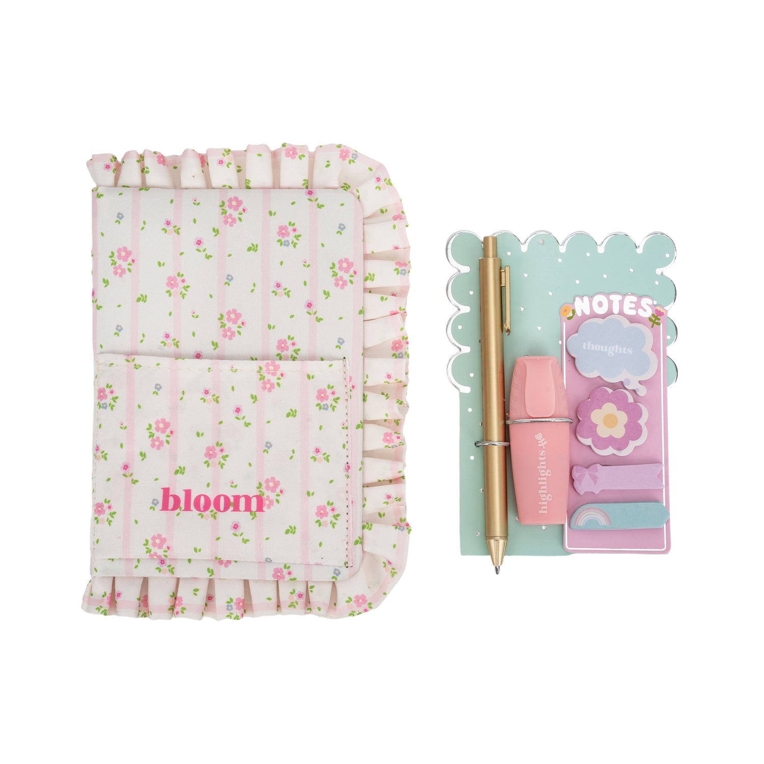 Conjunto Caderno Tecido Com Bolso + Caneta