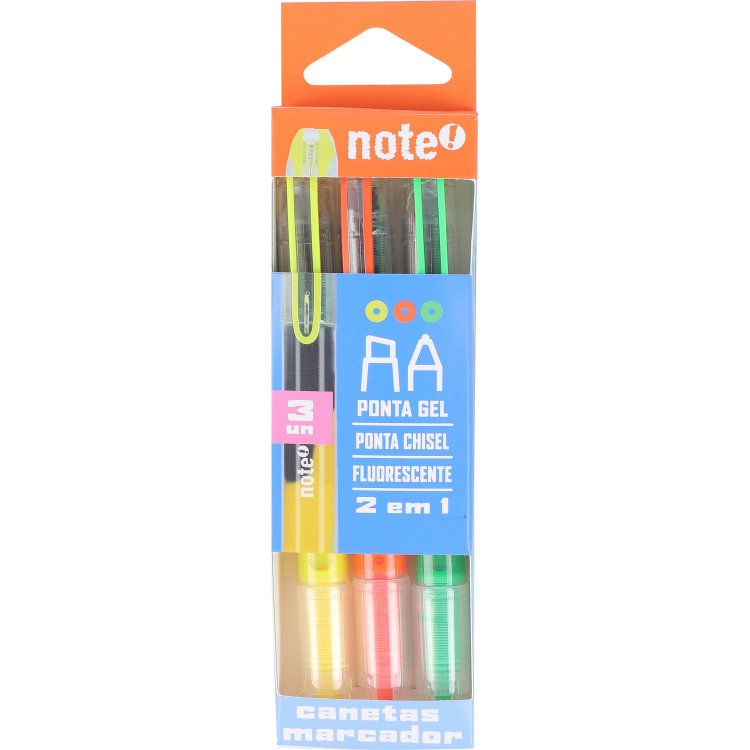 Caneta 2 em 1 Esferográfica Gel + Sublinhador Neon 3 Unidades Note!