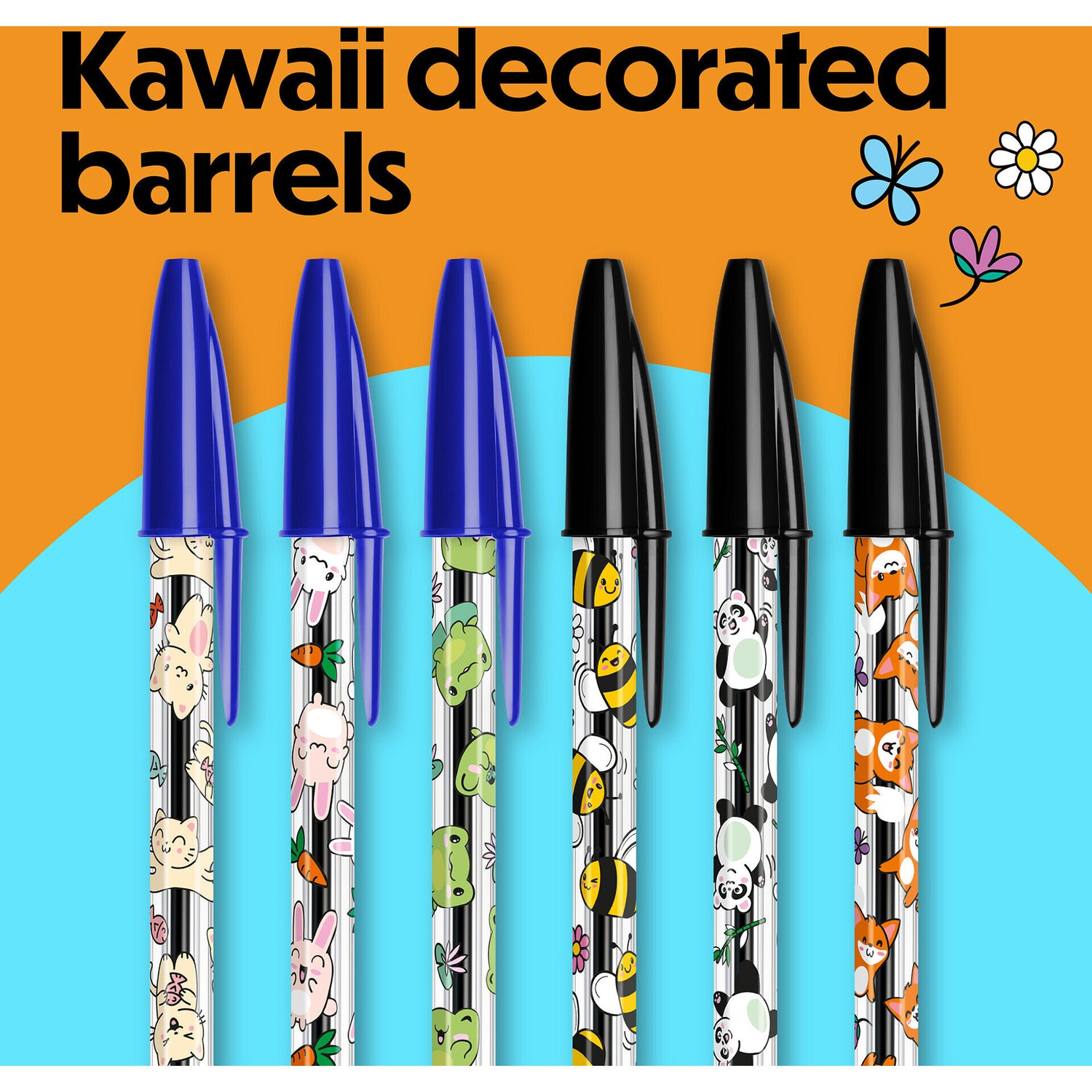 Esferográfica Cristal Kawaii Tinta Preta 3 Unidades Bic
