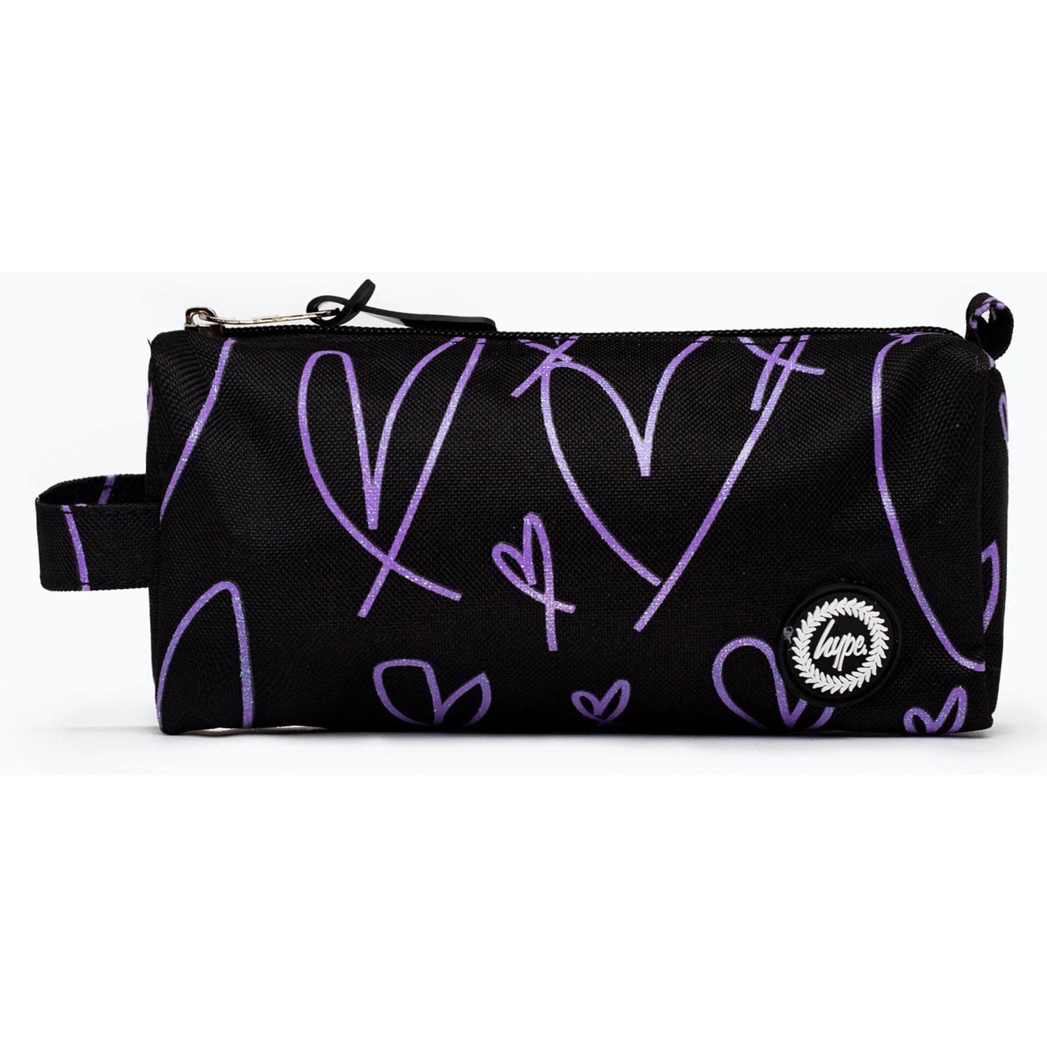Estojo Glitter Heart Preto e Roxo Hype