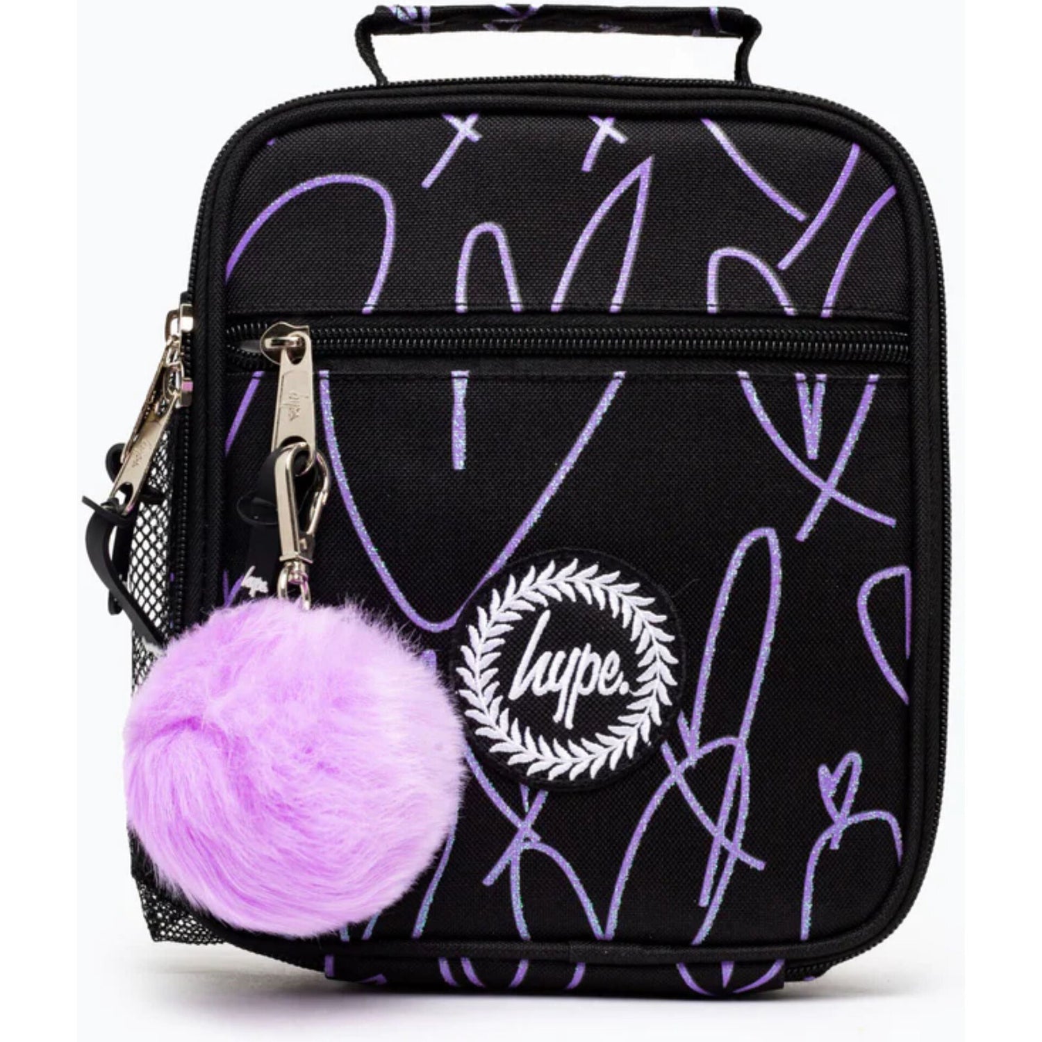 Saco Lanche Glitter Heart Preto e Roxo Hype