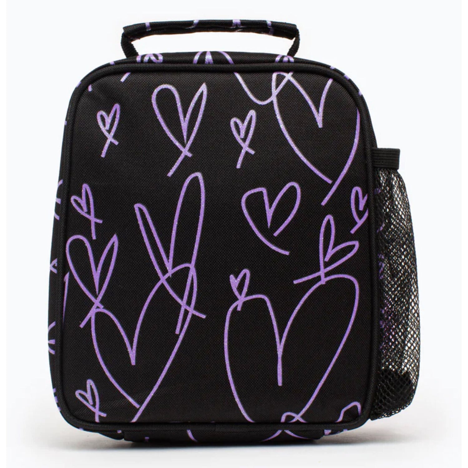Saco Lanche Glitter Heart Preto e Roxo Hype