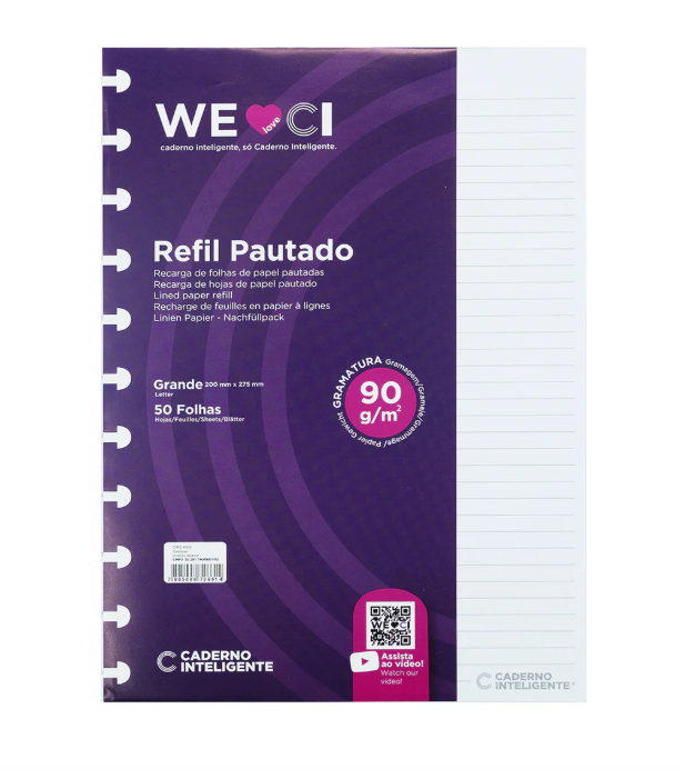 Folhas Caderno Inteligente A5 Pautado 90g