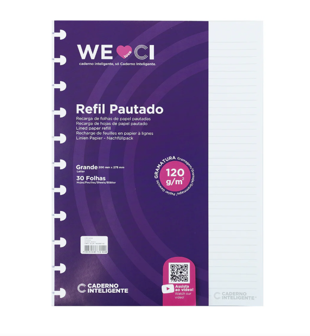 Folhas Caderno Inteligente A4 Pautadas 120g