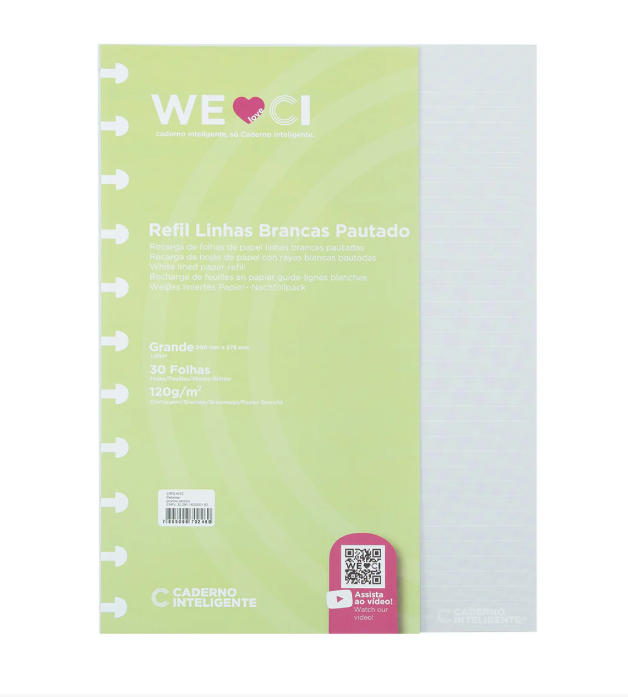 Folhas Caderno Inteligente A4 Pautadas com Linhas Brancas 120G