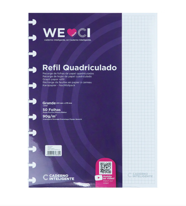 Folhas Caderno Inteligente A4 Quadriculado 90g