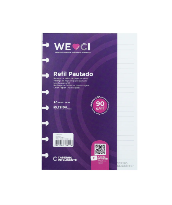 Folhas Caderno Inteligente A4 Pautado 90g